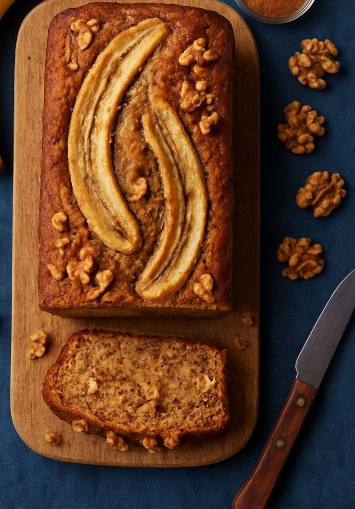 Saftiger Bananenkuchen mit Hafermehl (glutenfrei) – mit Zimt, Apfelmark und Walnüssen bananenbrot
