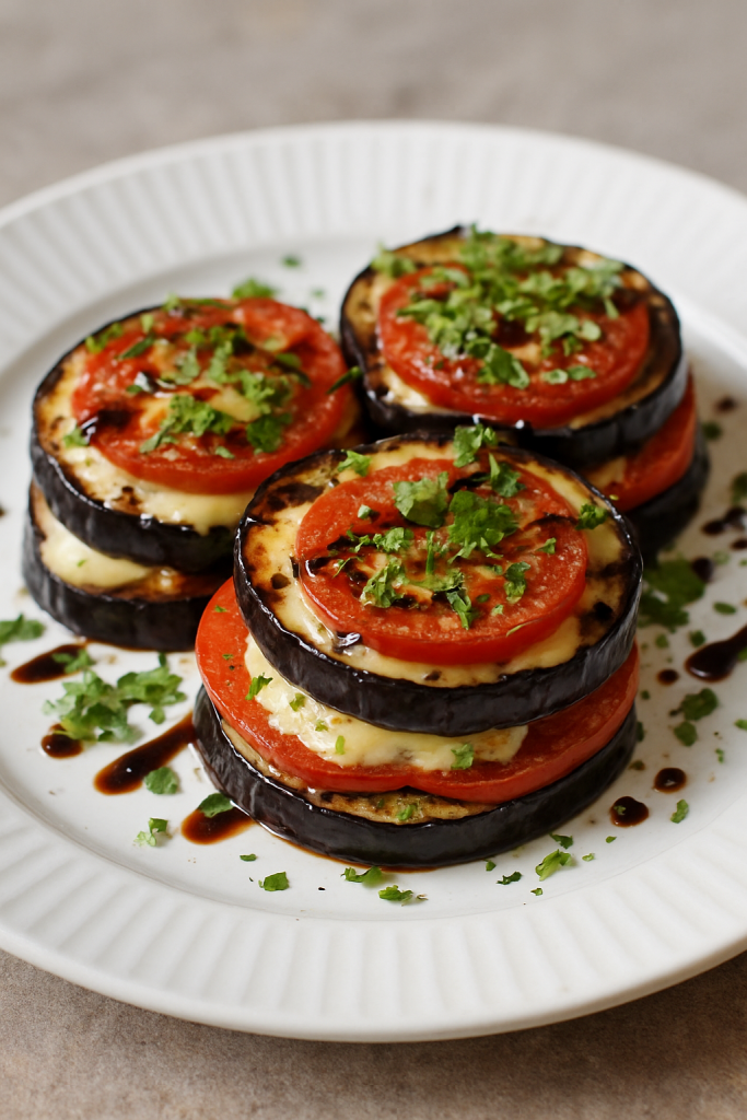 aubergine mit tomate und mozarella bild